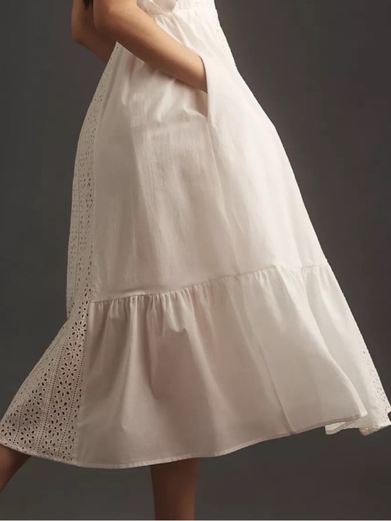 ANTHROPOLOGIE English Factory White Eyelet Midi Dress Size Large Summer NWT - Picture 2 of 7